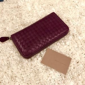 Bottega Veneta Purple Leather Zip around Wallet.